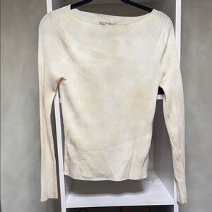 Abercrombie & Fitch Cream Ribbed Long Sleeve Top